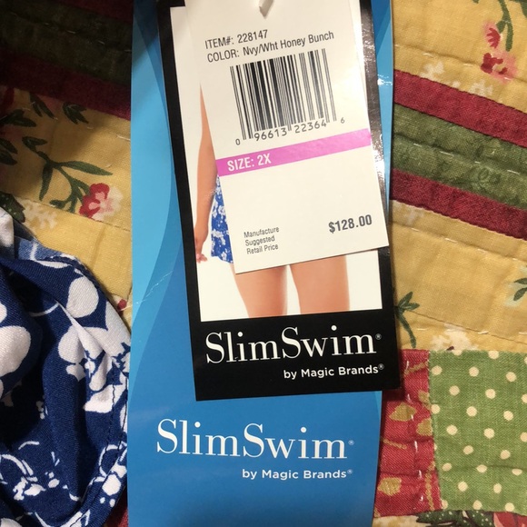 Slim Swim 2X One Piece Swimsuit Navy And White NEW With Tags by Magic Brand - Picture 6 of 10